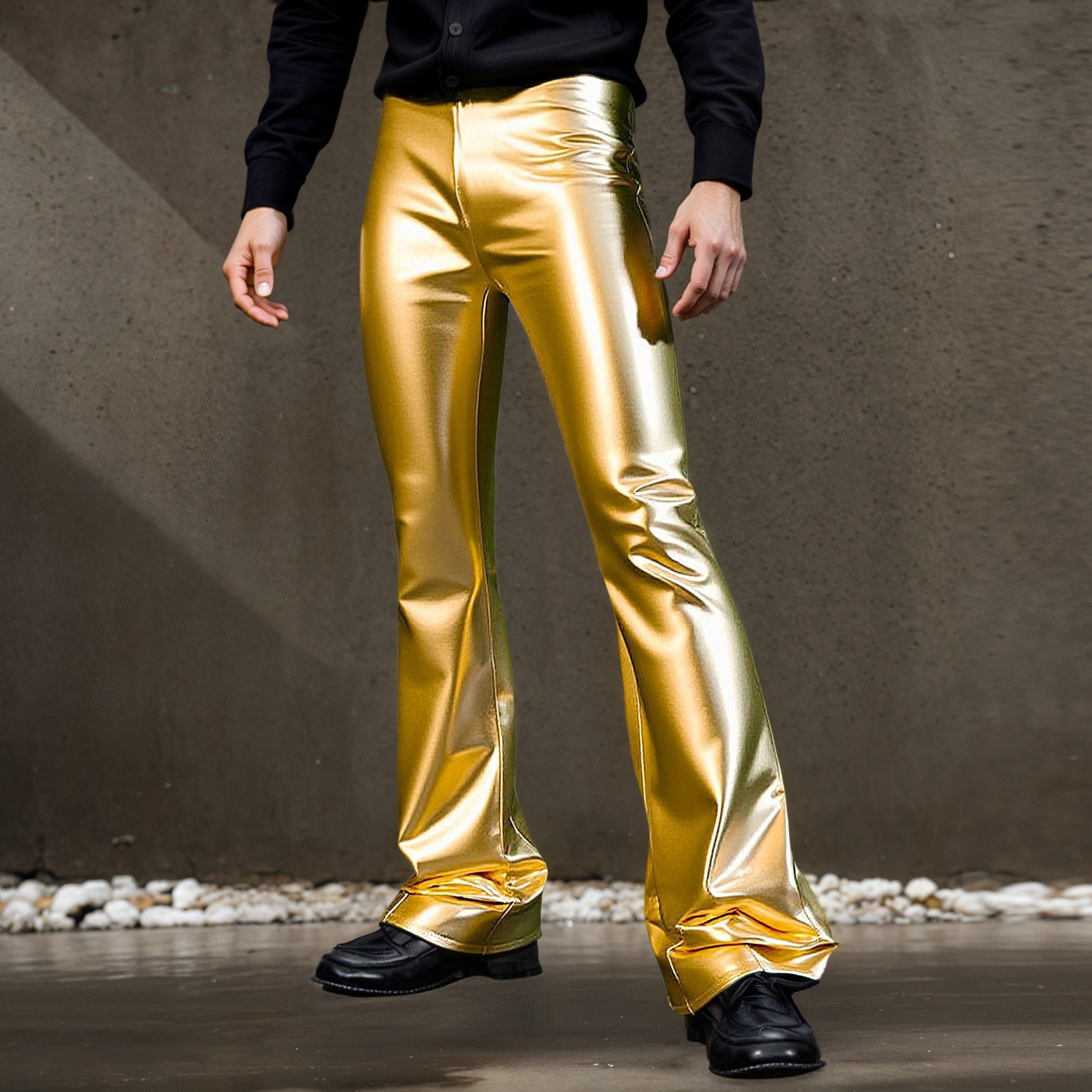 thumbnail image 2 of Pantalones acampanados de pierna ancha para hombre - Sin elasticidad - Ligeros - Informales para fiesta - Poliéster, 2 of 8